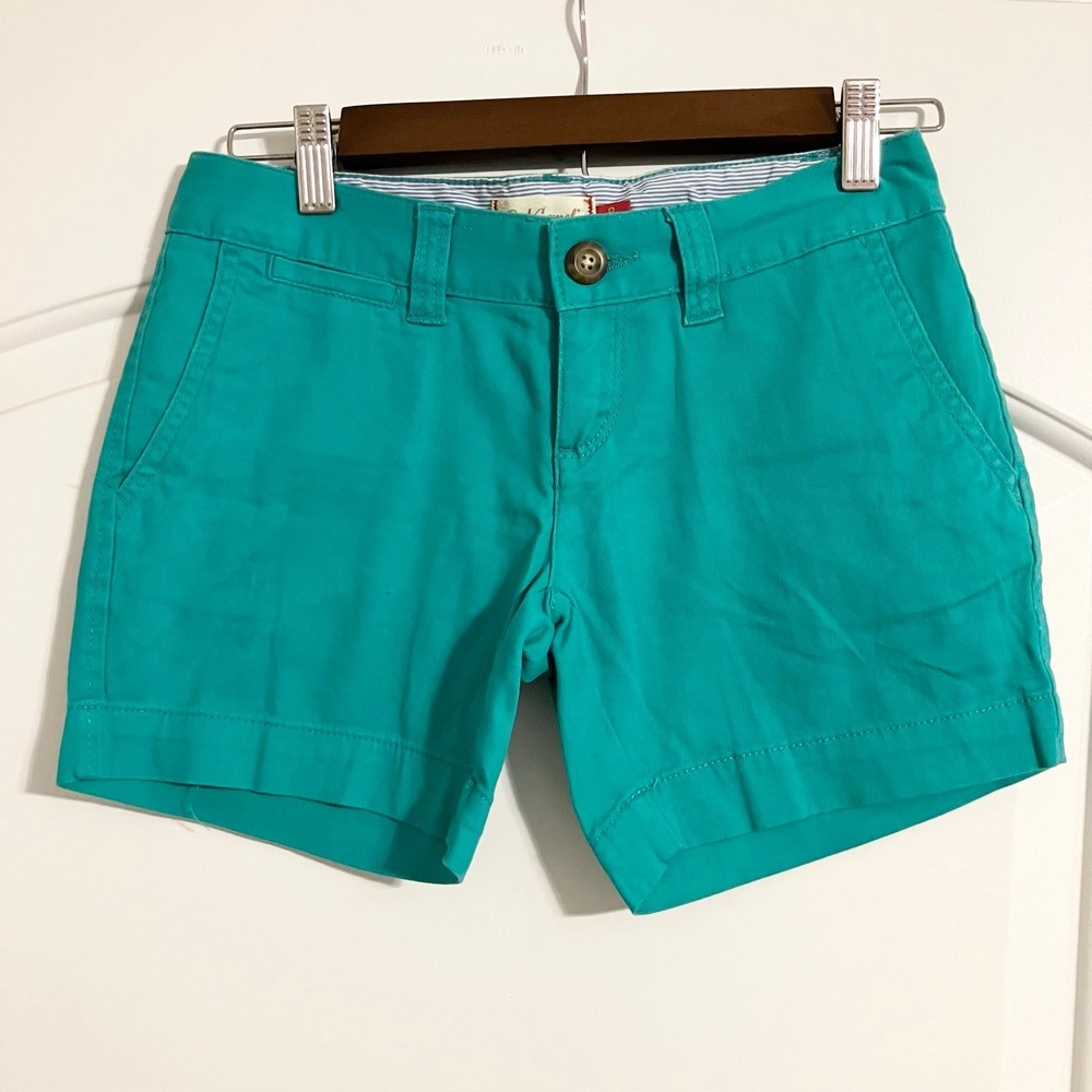 Red Camel Chino Shorts Juniors Size 0 Turquoise Blue Green Flat Front 5" Inseam